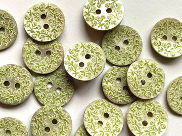 Small Green Floral Design Button