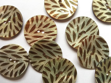 Taupe Laser Leaf Pattern Shell Button 27mm - TGB3858
