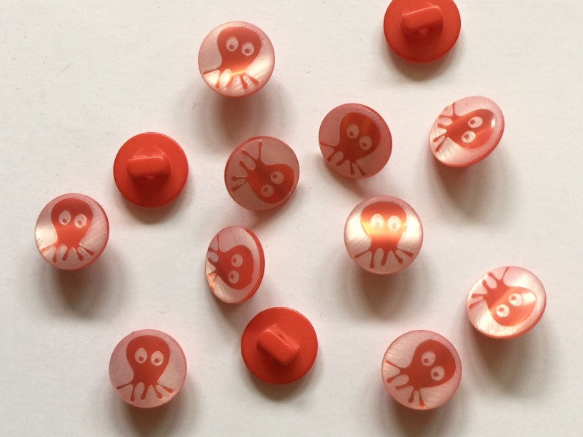 Red Octopus Buttons with Shank 12mm - TGB2132