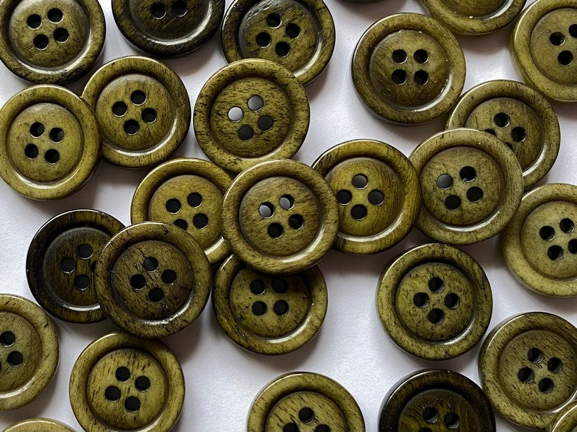 Olive Green Stained Bone Glossy Buttons Size 15mm - TGB3897
