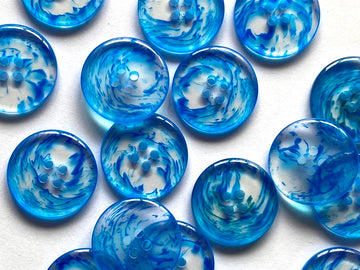 Transparent Buttons with Blue & Turquiose Swirl 18mm TGB4393