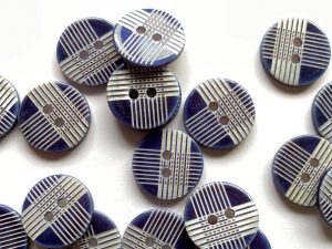 Glossy Shell Navy Blue Button with a Laser Check Design Size 15mm - TGB4447
