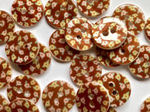 Gingery Brown Colour Shell Button with Pink & Yellow Flowers Size 15mm - TGB4797