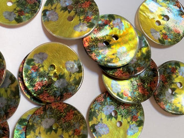 Glossy Shell Buttons Flowers on Yellow Background 23mm - TGB5061