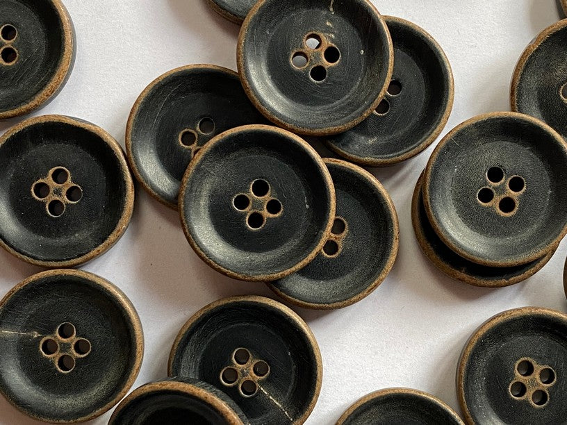 Horn Buttons Matt Black / Dark Grey Burnt Edge & Holes Size 22mm - TGB5392