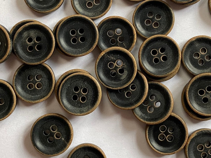 Horn Buttons Matt Black / Dark Grey Burnt Edge & Holes Size 15mm - TGB5393