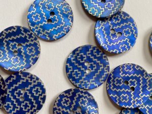 Satin Finish Matt Blue Shell Laser Pattern Button Size 22mm - TGB5560