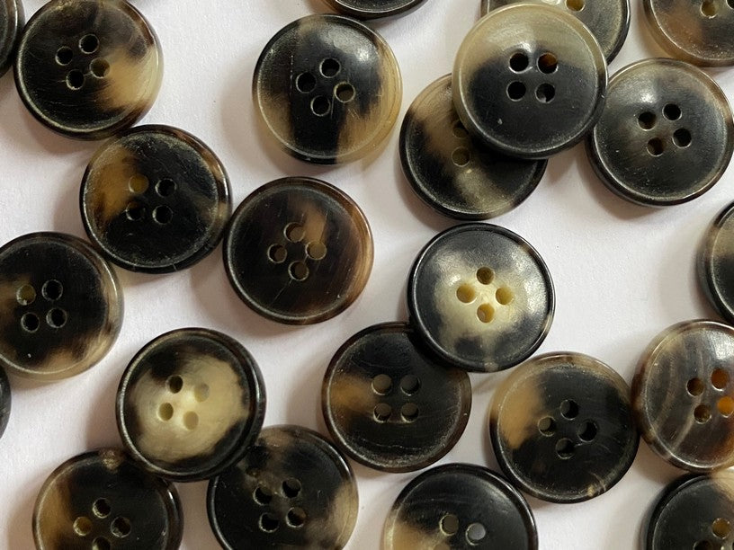 Dark Natural Horn Buttons 4 holes with Rim Size 15mm - TGB5583