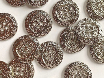 Bright Shiny Silver Coloured Metal Buttons with Pitted Surface 22mm - TGB5667