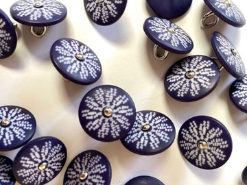 Mid Navy Buttons with Flower- Silver with Metal Shank 15mm TGB5712