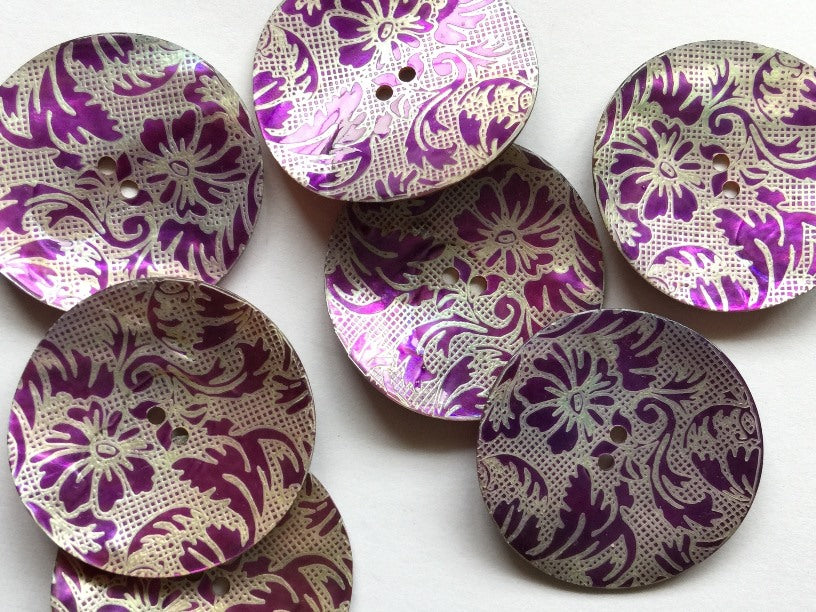 Large Purple Floral Design Shell Button 38mm - TGB2895