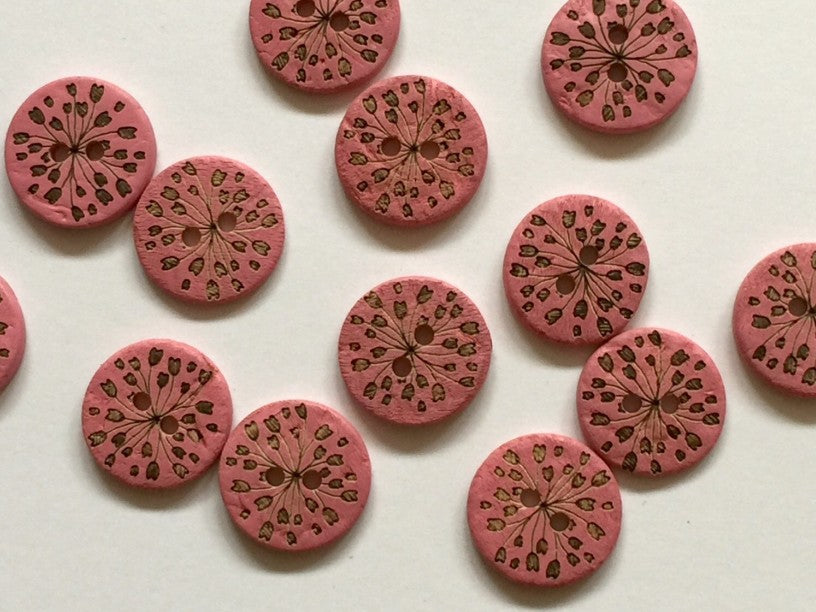 Pink Coco Shell with Dark Flowers Button 15mm - TGB2190