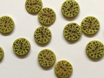 Green Coco Shell with Dark Flowers Button 15mm - TGB1784