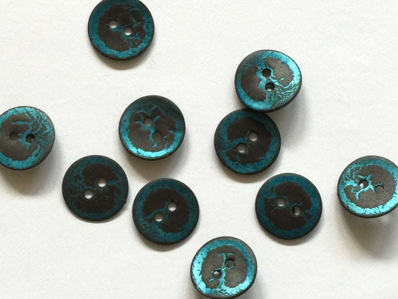 Round Blue Crackle Shell Button 15mm - TGB2601