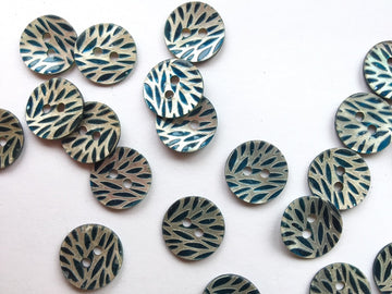 Teal Shell Laser Leaf Pattern Button 15mm - TGB2755