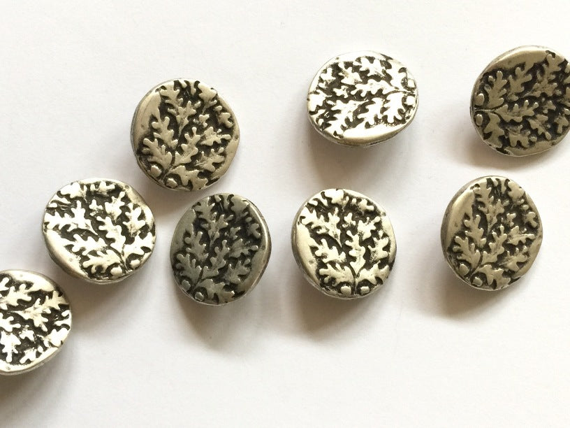 TGB2263 Metal Embossed Oak Pattern Button - Silver Colour - Small