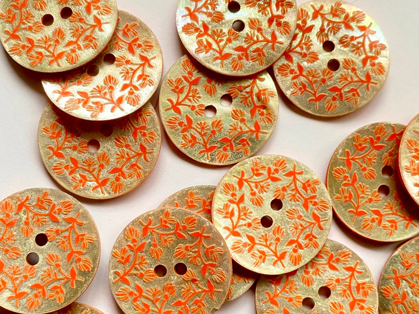 Large Tangerine Floral Design Button