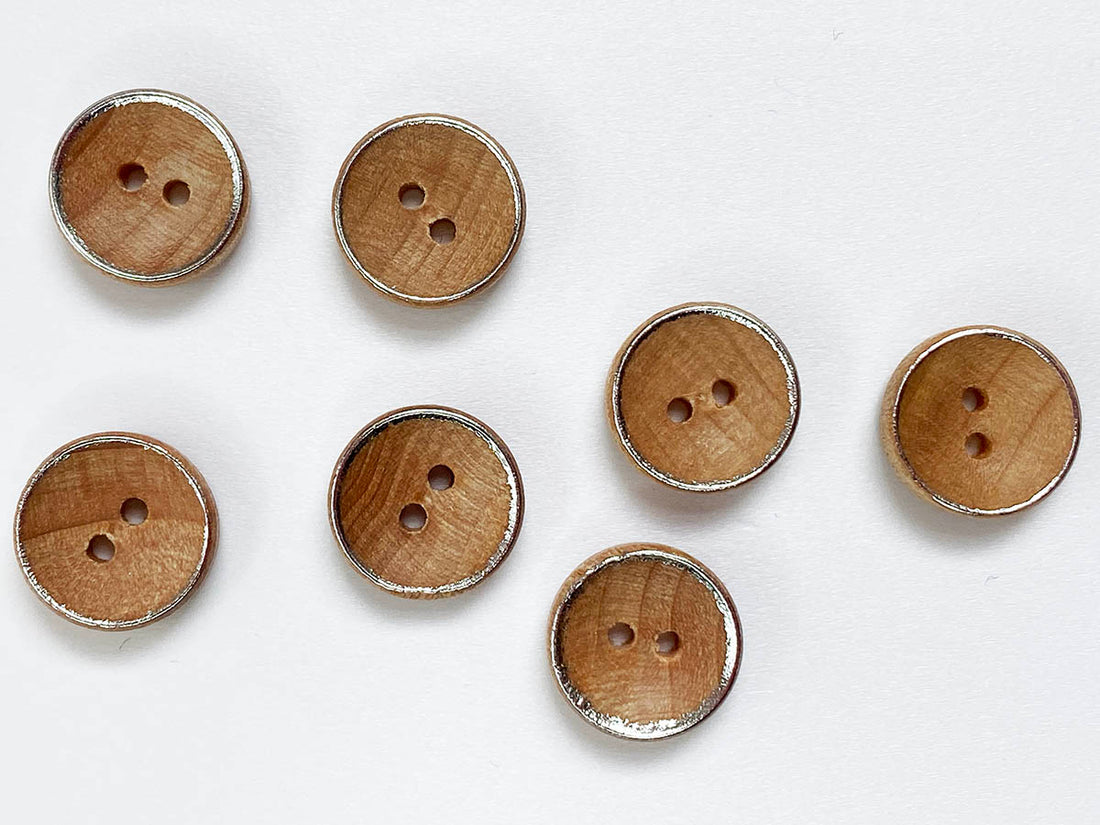 Small Wood with Silver Rim Button 12mm - TGB1935