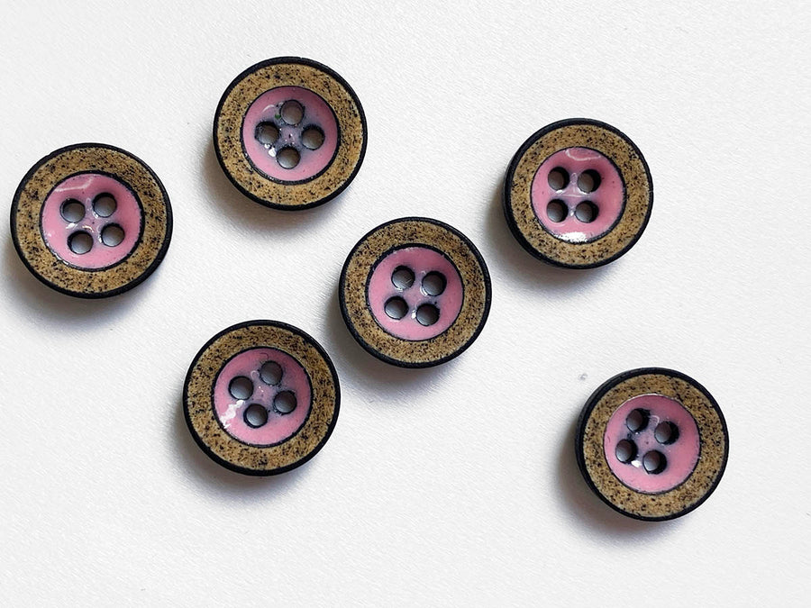 Imitation Coco with Glossy Pink Centre Button 12mm - TGB2688