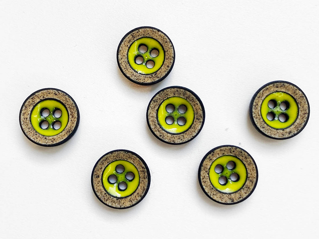 Imitation Coco with Glossy Yellow Centre Button 12mm - TGB2689