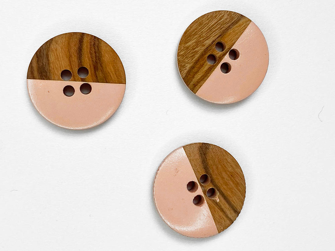 Peach Colorblock Wood Button 18mm - TGB2827