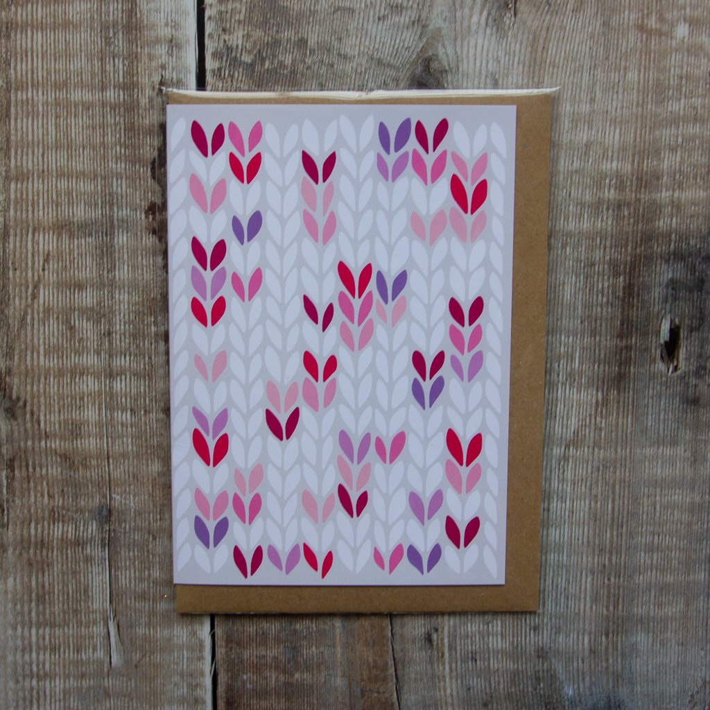 Pink Purple Stocking Stitch Greeting Card